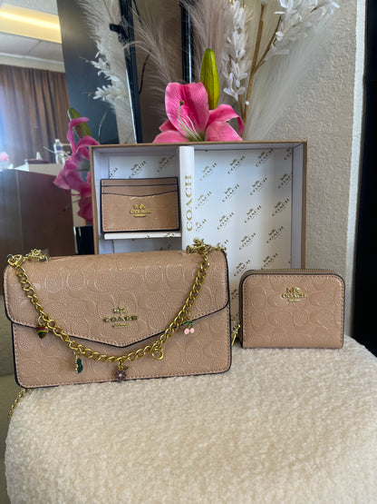 LIGHT BROWN LEATHER PURSE SET!🧡