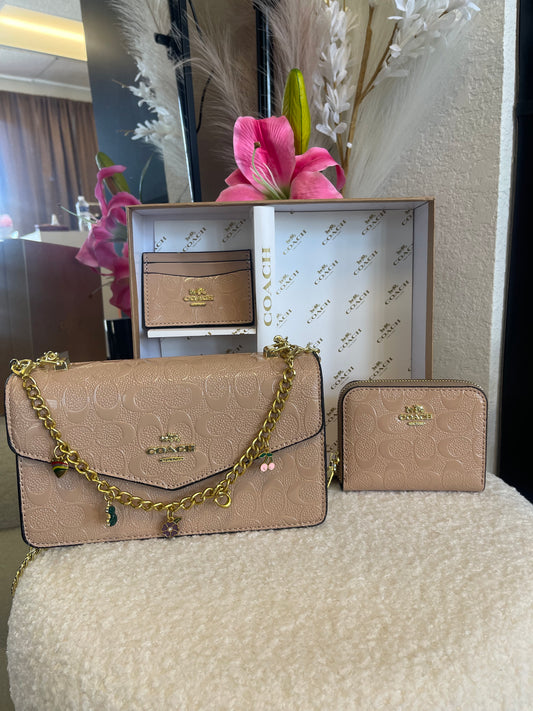 LIGHT BROWN LEATHER PURSE SET!🧡