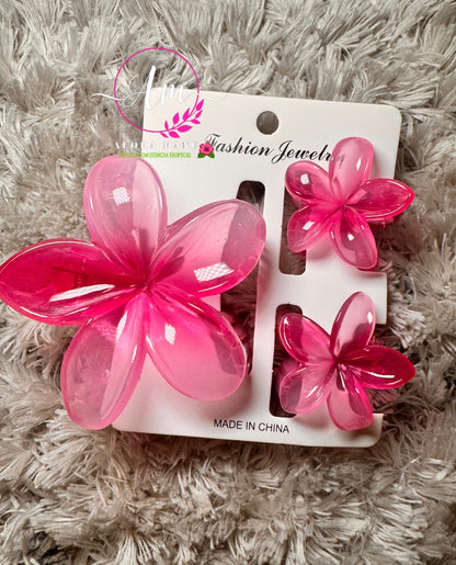 HAIR CLIPS FLOWERS CLEAR GLOSSY🌺