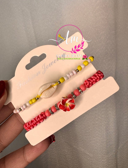 Pulseras Set Ajustables Flowers 🌺
